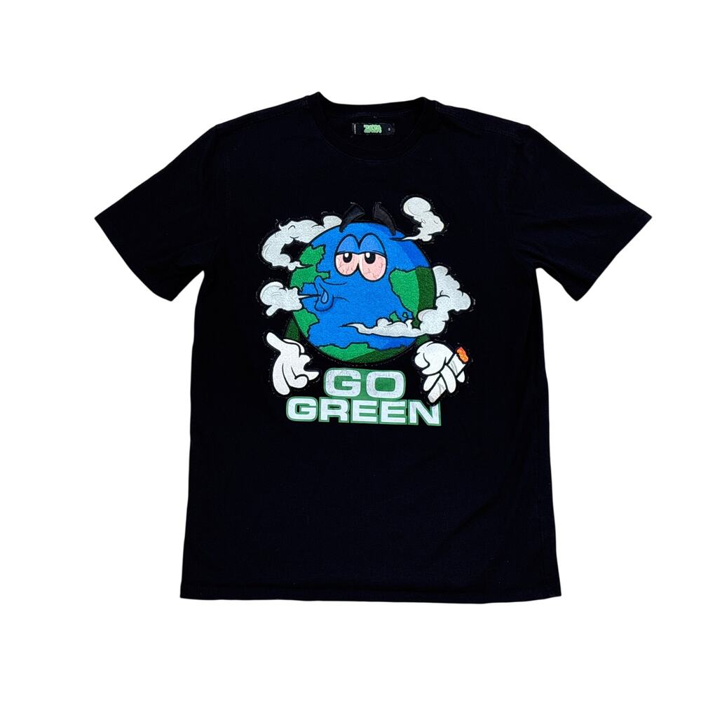 ZAZA brand Go Green Earth Smoking weed jumbo patch graphic tee shirt small